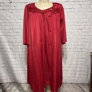 Vtg Shadowline Peignoir Gown & Robe Set Size Small Red Cranberry Made in USA - Picture 1 of 7
