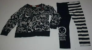 Used Next UK Girls 4 5 year 2 Piece Outfit Set Slogan Smiles Top & Leggings Navy - Picture 1 of 4