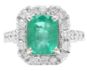 4 Ct Certified Natural Emerald Diamond Ring 14K Solid White Gold Ring - Picture 1 of 4