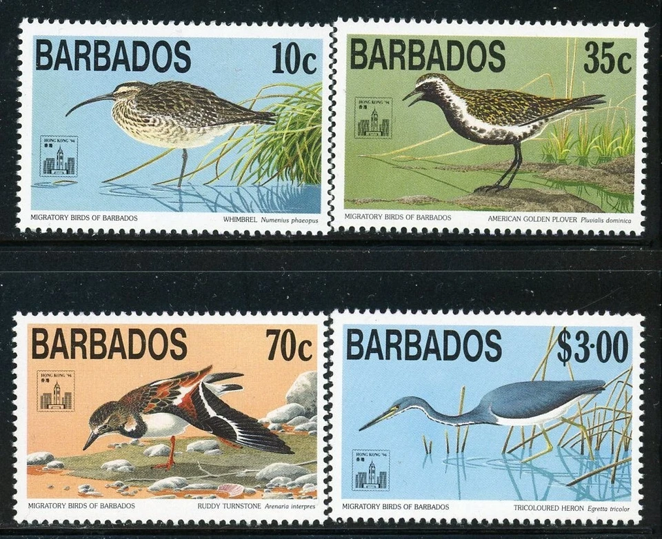 巴巴多斯 861-64 SG1018-21 全新无标签 1994 年候鸟 4 件套简历 $10 — 第 1/1 张图片