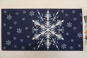Winter Snowflake on Blue, Snow, Sassafras Rug Insert Switch Door Mat 10x22 - Picture 1 of 2