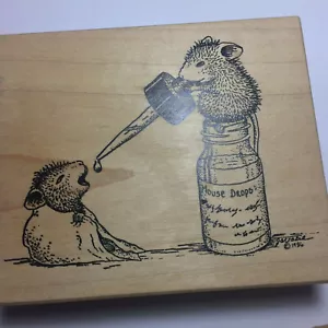 HOUSE MOUSE DROPS Rubber Stamp GET WELL Medicine Dropper Bottle Stampa Rosa 1997 - Picture 1 of 9