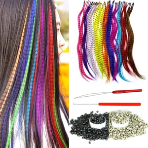 13Pcs Synthetic Feather Hair Extensions for Women 20Inch Hairpieces with 100Pcs - Picture 1 of 12