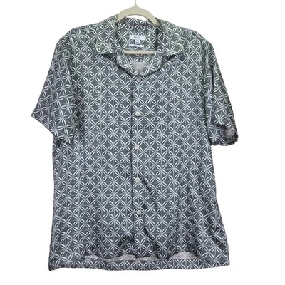 Camisa REISS Tintipan Cubana Para Hombres Botón Grande Geométrica Verde Ropa de Resort Inglaterra Foto 1 de 4