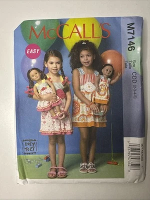 McCalls sewing pattern for child and American Girl Doll or other 18" NEW/uncut - Image 1 of 2