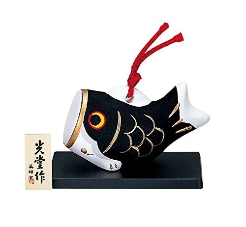 Nishiki Koi Nobori Clay Bell Figurine, Black, 5500-BK - Image 1 of 1