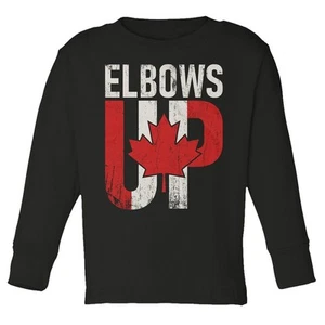 Canada Day - Canada Support Elbows Up Maple Leaf Toddler Long Sleeve TShirt - Picture 1 of 2