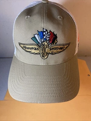 Gorra Indianapolis Speedway Racing Seguridad Ajustable Snapback Malla Tostada/Blanca Foto 1 de 4
