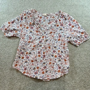 Ana a new approach Floral Blouse Womens Large Short Sleeve V Neck Top - Picture 1 of 5