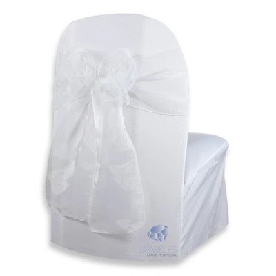 50 pcs Organza Chair Cover Bow Sash 108"x8" - White - Wedding Party Banquet bg - Image 1 of 4