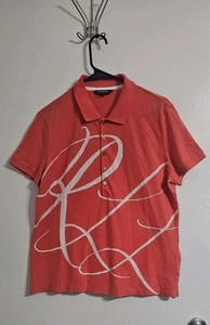 LAUREN by Ralph Lauren Women's XL Pique Polo Shirt Peach Short Sleeve Preppy  - Picture 1 of 9