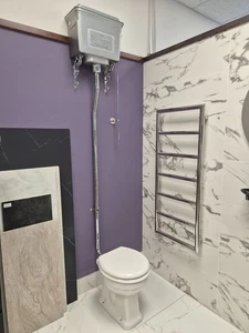 Burlington High Level Aluminium Dual Flush Cistern, Chrome fittings, White Seat - Picture 1 of 6