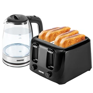 4 Slice Bread Toaster & 1.7L Illuminating Electric Glass Kettle Combo Set Black - Picture 1 of 11