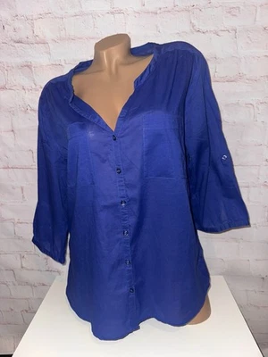 C&A Yessica Bluse mit 3/4 Krempelärmel blau transparent geschätzte Grösse M - Bild 1 von 4