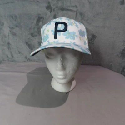 Puma Hat Cap Snap Back White Blue Floral P Golf Embroidered Flexfit 110 Womens - Image 1 of 4