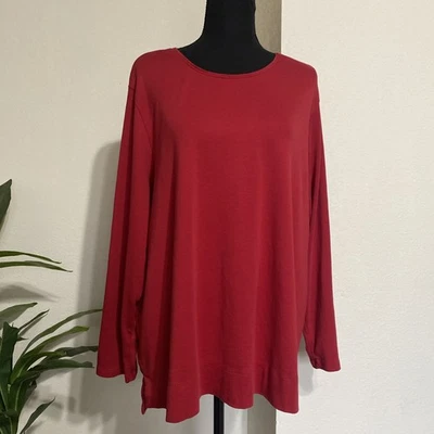 J Jill Top 3X Holiday Red Perfect Pima High Low Long Sleeve Cotton Tee Shirt - Image 1 of 4