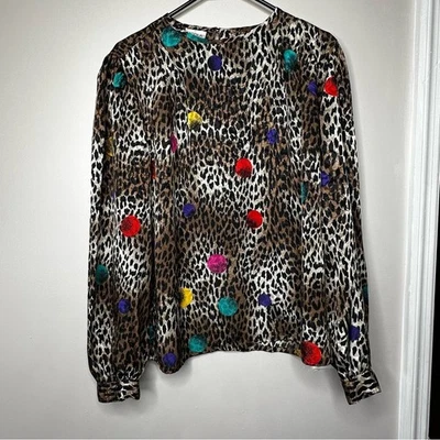 Blusa Vintage Mob Wife Nicola Estampado Animal y Polkadot Talla 14 Foto 1 de 4