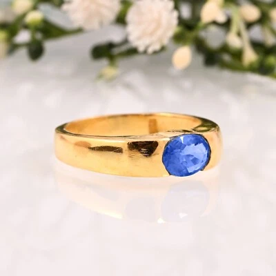 14K Solid Yellow Gold Handmade Ring Natural Tanzanite For Wedding AAA Gift Men's - Image 1 of 3