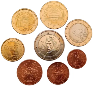 AUSTRIA SET OF 8 COINS 1 EURO CENT - 2 EURO 2015 - 2017 FLOWERS BUILDINGS UNC - Picture 1 of 2