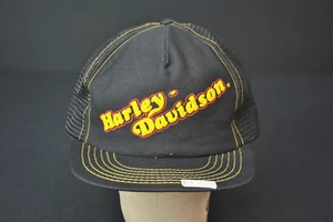 New VTG Sample Harley Davidson Motorcycle Trucker Hat Cap Black Yellow 9625KS - Picture 1 of 6
