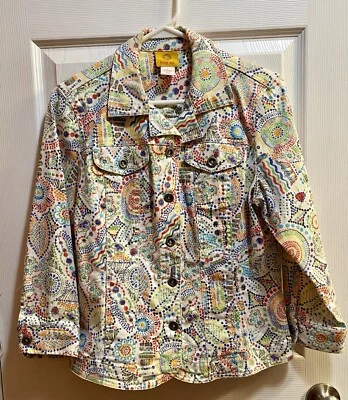 Vintage Ruby Rd  Size 8 Crop Jean Jacket Bright Multi - Image 1 of 4