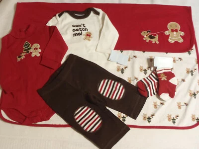 Gymboree 3-6 Meses Pan de Jengibre Niño Manta Camisa Body Calcetines Pantalones Conjunto Nuevo con Etiquetas Foto 1 de 4
