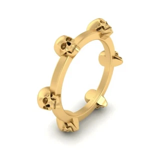 Memento Mori Inspired Skull Wedding Band Yellow Gold Fn 925 Silver Skull Jewelry - Picture 1 of 7