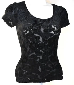 Armani Collezioni Black Top Burnt Velvet Shirt Jacquard Sheer Stretch Women 10 - Picture 1 of 23