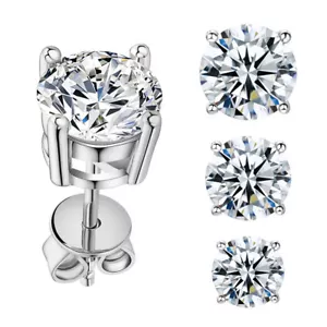 1ct~2ct Moissanite Stone Stud Earrings 925 Sterling Silver 18K White Gold Plated - Picture 1 of 16