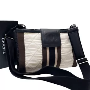 Chanel Sport Line Cotton leather shoulder bag Coco Mark black white JAPAN - Picture 1 of 10
