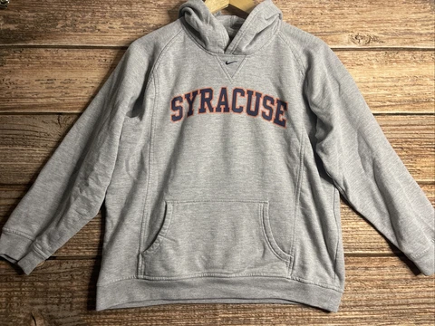 VINTAGE Syracuse University Boy's L (Adult Small) Gray Hoodie Fleece Sweatshirt Cover