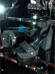 MICHAEL Michael Kors Women Tara Rhinestone Ankle Strap Platform Sandals Shoes 9M - Picture 1 of 7