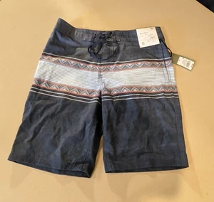 Goodfellow & Co Board Shorts Swim Trunk 32 Navy Orange Stripe 4-way Stretch 10" - Picture 1 of 4