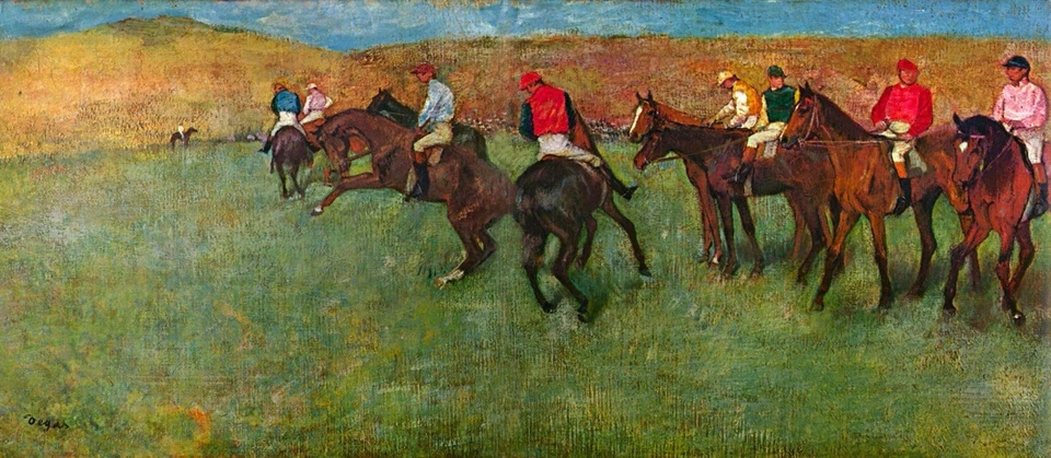 Carrera de caballos antes del comienzo por Edgar Degas Giclee Bellas Artes Repro sobre lienzo Foto 1 de 1