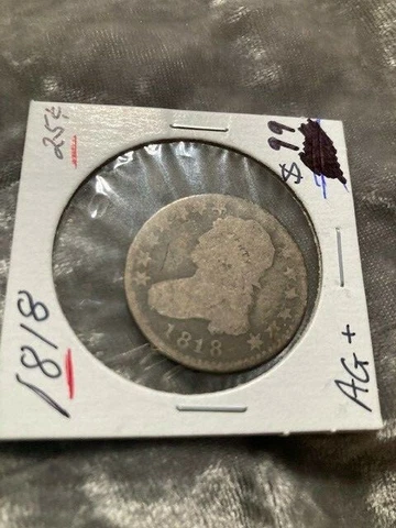 1818 Capped Bust Quarter, early type coin, Free Shipping Cover