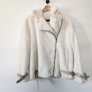 Ralph Lauren Teddy Kunstfell Moto Jacke Creme Damen Größe M Elfenbein Mantel - Bild 1 von 10