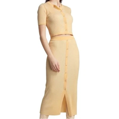Naadam Ribbed Knit Set – Butter Yellow Merino Wool Silk Blend (Top XS / Skirt S) - Image 1 of 4