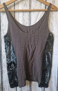 ALLSAINTS Vest Sequin Sleeveless Grey Black Tank Top Cami Size 8 Party Sparkly ✨ - Picture 1 of 6