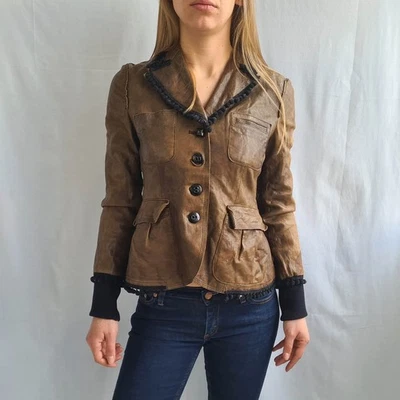 Hugo Boss Naranja Mujer Genine Real Lambs Chaqueta de Cuero Talla UK 8 EU... - Imagen 1 de 4