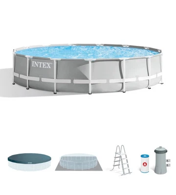 PISCINA FUORI TERRA CON STRUTTURA ROTONDA INTEX "PRISMA FRAME" GRIGIO CHIARO ... - Immagine 1 di 4