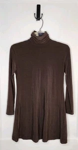 Norma Kamali Brown Stretch Jersey Back Zip Turtleneck Slim Fit Long Sleeve Sz XS - Picture 1 of 5