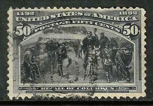 Sc #240 Light Cancel 50 Cent Columbian 1893 $200 US 19B56 - Picture 1 of 2