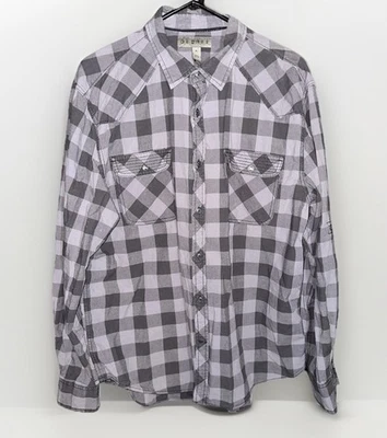 Camisa a Cuadros Decree Para Hombre XL Gris Negro Bolsillos Manga Larga Cuello Abotonado Foto 1 de 4