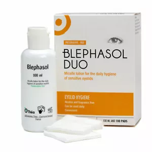3x Blephasol Duo Loción Botella 100ml + Algodón 100 Almohadillas para Blefaritis Thea - Imagen 1 de 6