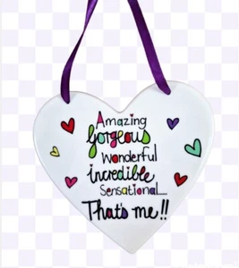 Amazing Wonderfully That's Me!! Ceramic Heart Shaped Hanging Plaque Gift Sign  - Picture 1 of 2