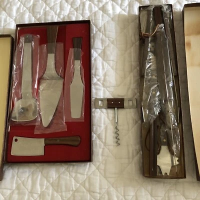 MCM Teak Stainless Japan Grill + Dessert Cheese Set Chevrolet Award NOB Wine Key - Image 1 of 4