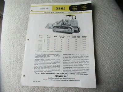 Crenlo canopy top specification sheet brochure for CAT 977 Caterpillar tractors  - Image 1 of 2