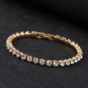 14K vergoldet HERGESTELLT MIT SWAROVSKI KRISTALLINEN Tennisarmband Muttertag Geschenk - Bild 1 von 4