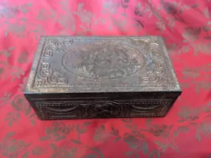 More details for vintage victorian embossed design tin &amp; wood cigar box