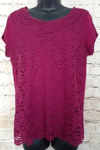 New York & Company Lace SS Blouse Cotton Lined Zipper Back Shirt Womens | M - Picture 1 of 12
